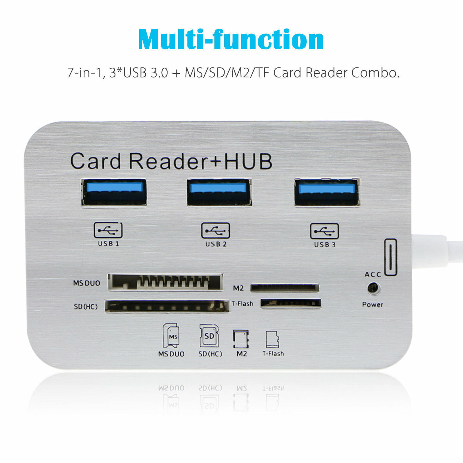 SD Card Reader USB Hub 3.0 with SD/TF/MMC/M2/MS/Micro SD Card Slot and 3  Port USB 3.0 Port USB Reader for PC Laptop and Other Devices