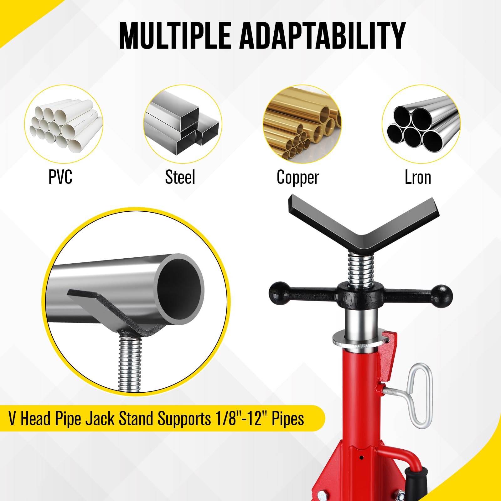 Mescukay 2500 LBS V-Head Pipe Jack Stand, Heavy Duty Steel Jack Stands with Folding Legs, 28"-52" Adjustable Height Portable Tripod Pipe Stands for Welding, Pipe Threading