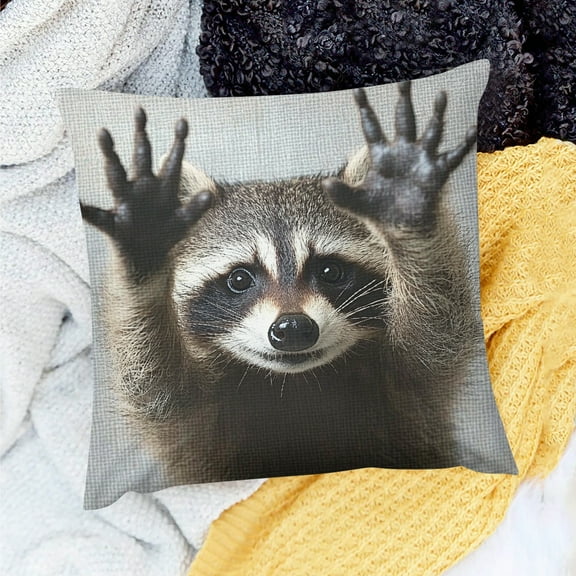 ZFLMY Raccoon Theme Throw Pillow Cover for Home Sofa Couch 100% Linen Square Cushion Cover 18x18in