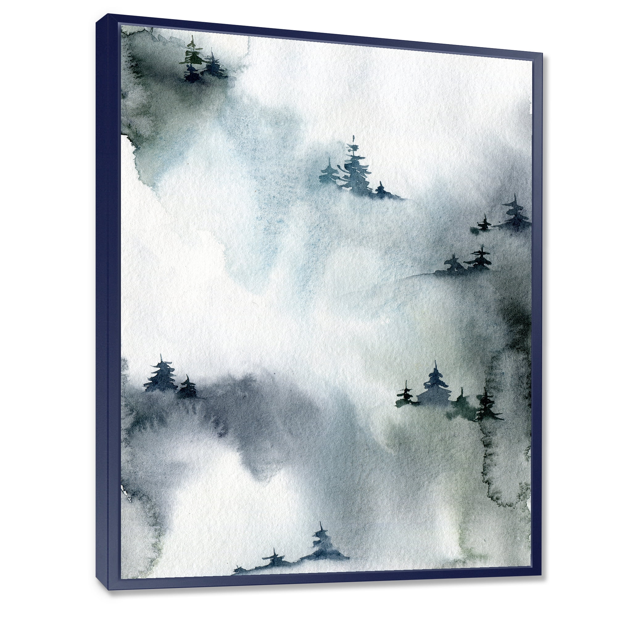 Designart 'Minimalistic Snowy Fir Trees With Winter Forest' Modern Framed Canvas Wall Art Print