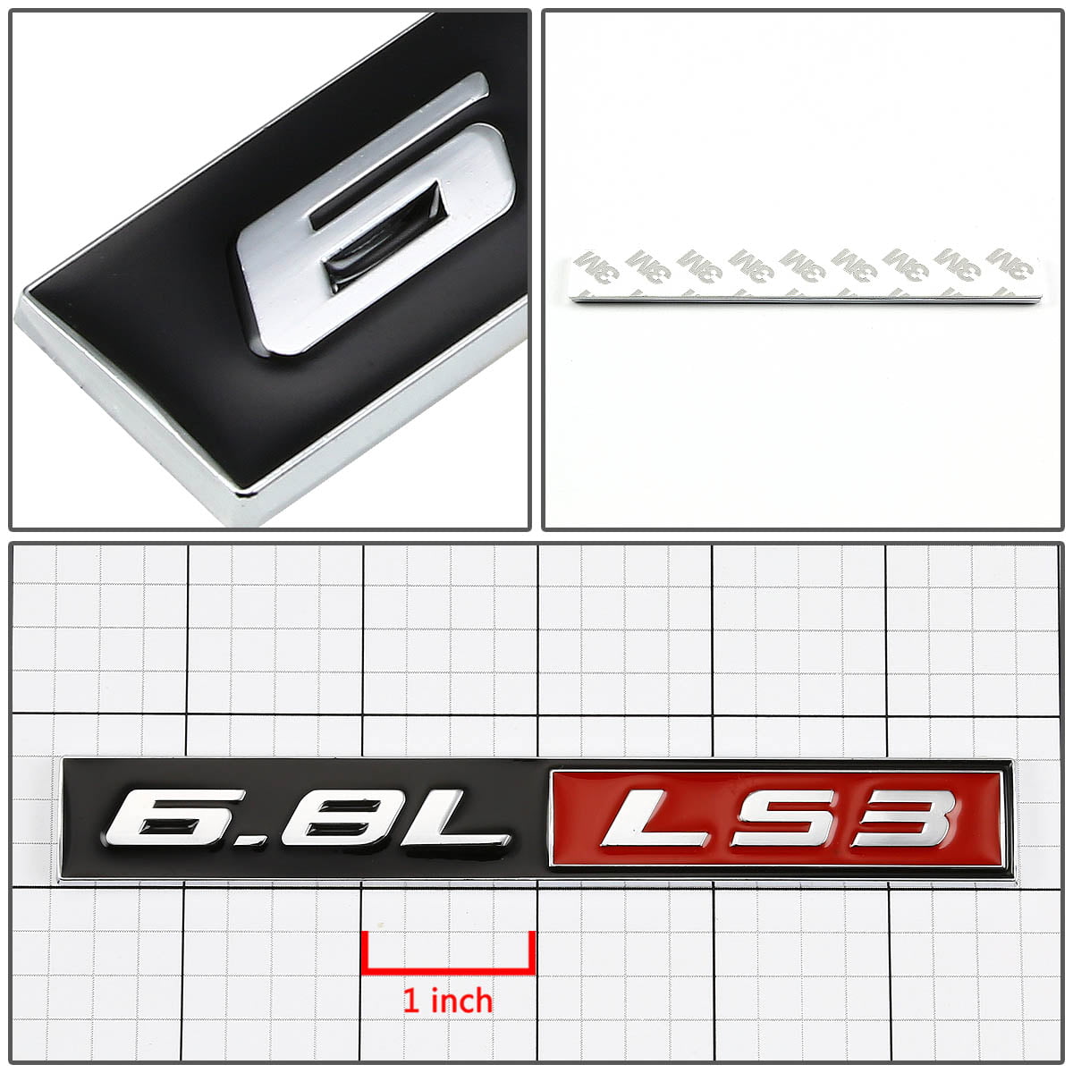 Black/Red/Chrome 6.0L LS2 Car Trunk Badge Emblem Metal Decal 3M Adhesive Sticker 