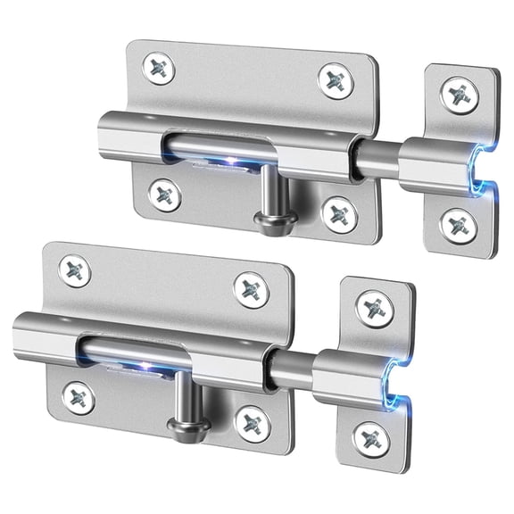 PULMCheerger Door Security Slide Latch Lock, Keyless Entry Door Lock, Thickened Stainless Steel Sliding Door Lock, Easy to Install Gate, Slide Latch Lock with 12 Screws (2 Pack)