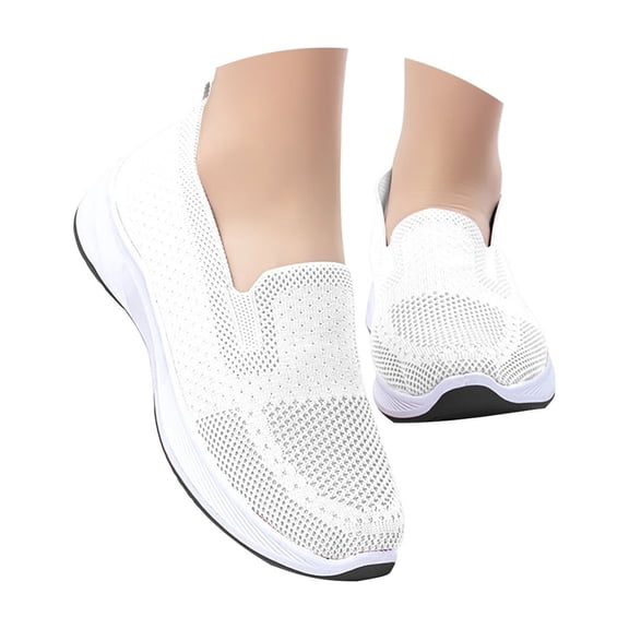 AUDeals Womens Orthopedic Slip On Walking Shoes Air Cushion Lightweight Soft Sole Arch Support Sneakers (White, 7.5)