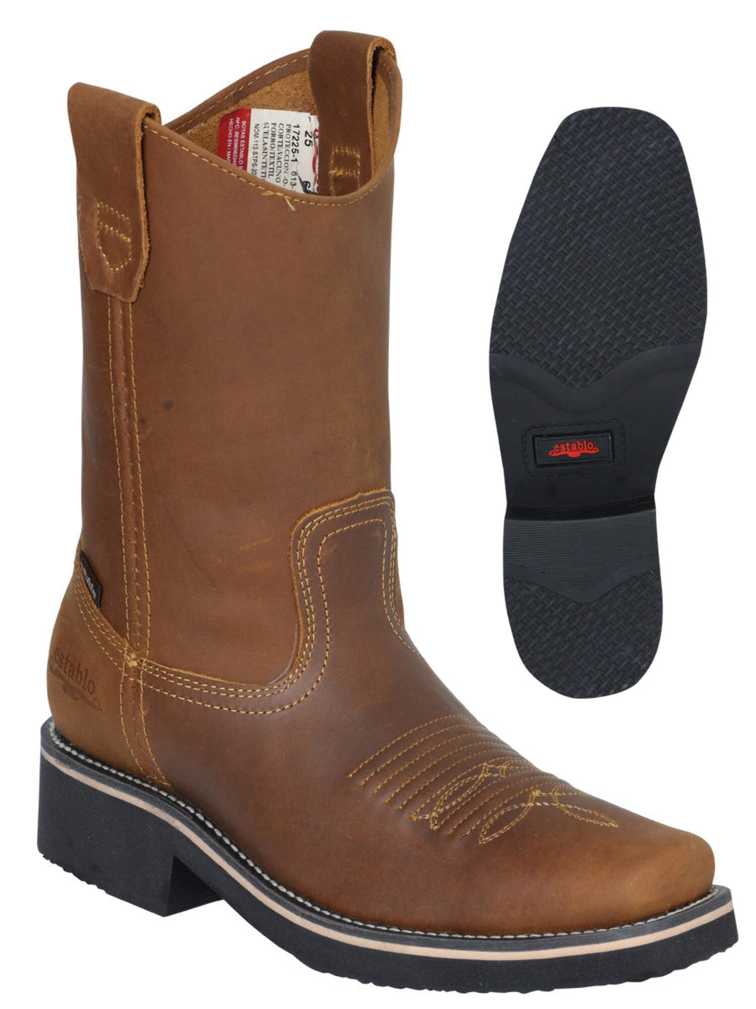 Establo Mens 8.5 Brown Grasso Leather Ankle Work Boots Mexico Comfort Durable Establo Men main image 3