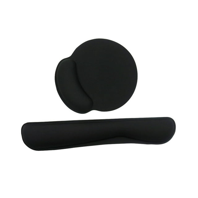 1 Set Keyboard Wrist Pad Waterproof Ergonomics Design Breathable Super Soft Support Wrist Rubber Mouse Cushion with Keyboard Wrist Pad Set - Black Round