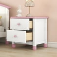 thumbnail image 2 of Cute Pine Nightstand with 2 Drawers and 4 Round Legs, End Table for Bedroom Small Space, Bedside Cabinet, Telephone Table, White & Pink, 2 of 8