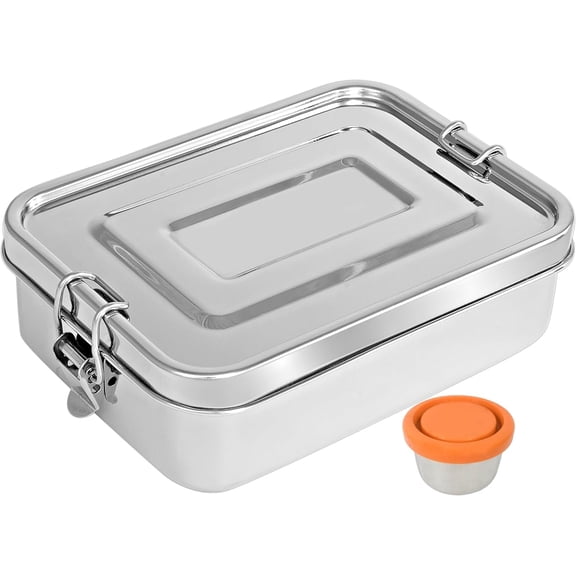 Mayur Exports Bento Box for Adult Stainless Steel 3 Compartment Lunch Box with Dip Container Leakproof 40 Oz Dishwasher Safe Meal Prep Eco Friendly Food Container with Secure Lock (Silver)