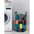 thumbnail image 3 of Retro Laundry Bag, Hand Drawn Vintage Composition of Geometric Shapes Squares Rectangles and Stripes, Basket with Handles Drawstring Closure for Laundromats, 13" x 19", Multicolor, by Ambesonne, 3 of 4
