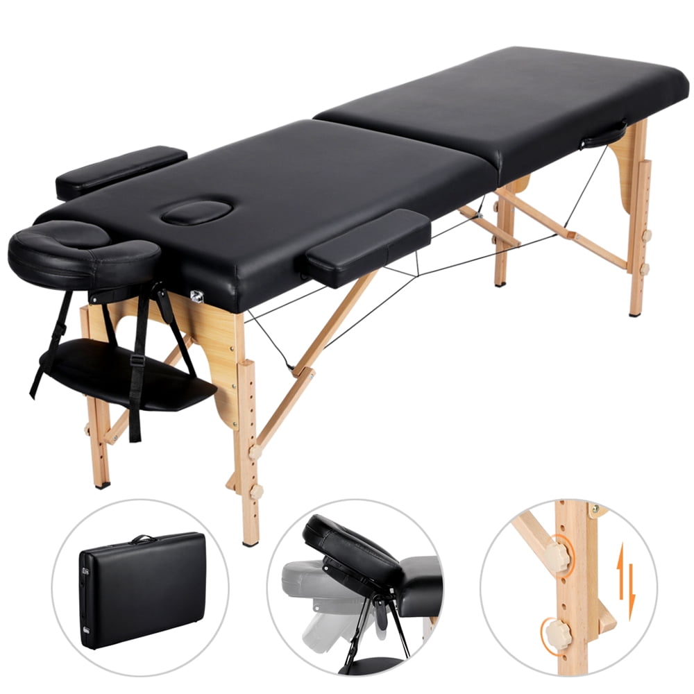 Alden Design 2 Section Portable Massage Table with Headrest Armrest, Black
