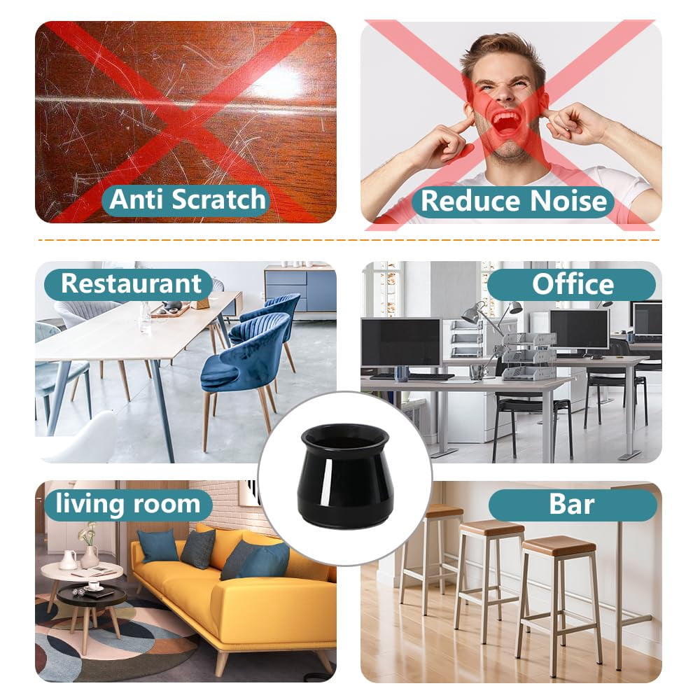 24 Chair Leg Floor Protectors Round  Silicone Felt Furniture Pads Caps Covers For Hardwood Floors (fit 1-5/16" To 2")