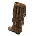 thumbnail image 4 of YDN Women Round Toe Tassels Mid Calf Boots Flats Pull On Fringed Low Heels Winter Fall Party Festival Shoes Size 7 Brown, 4 of 4