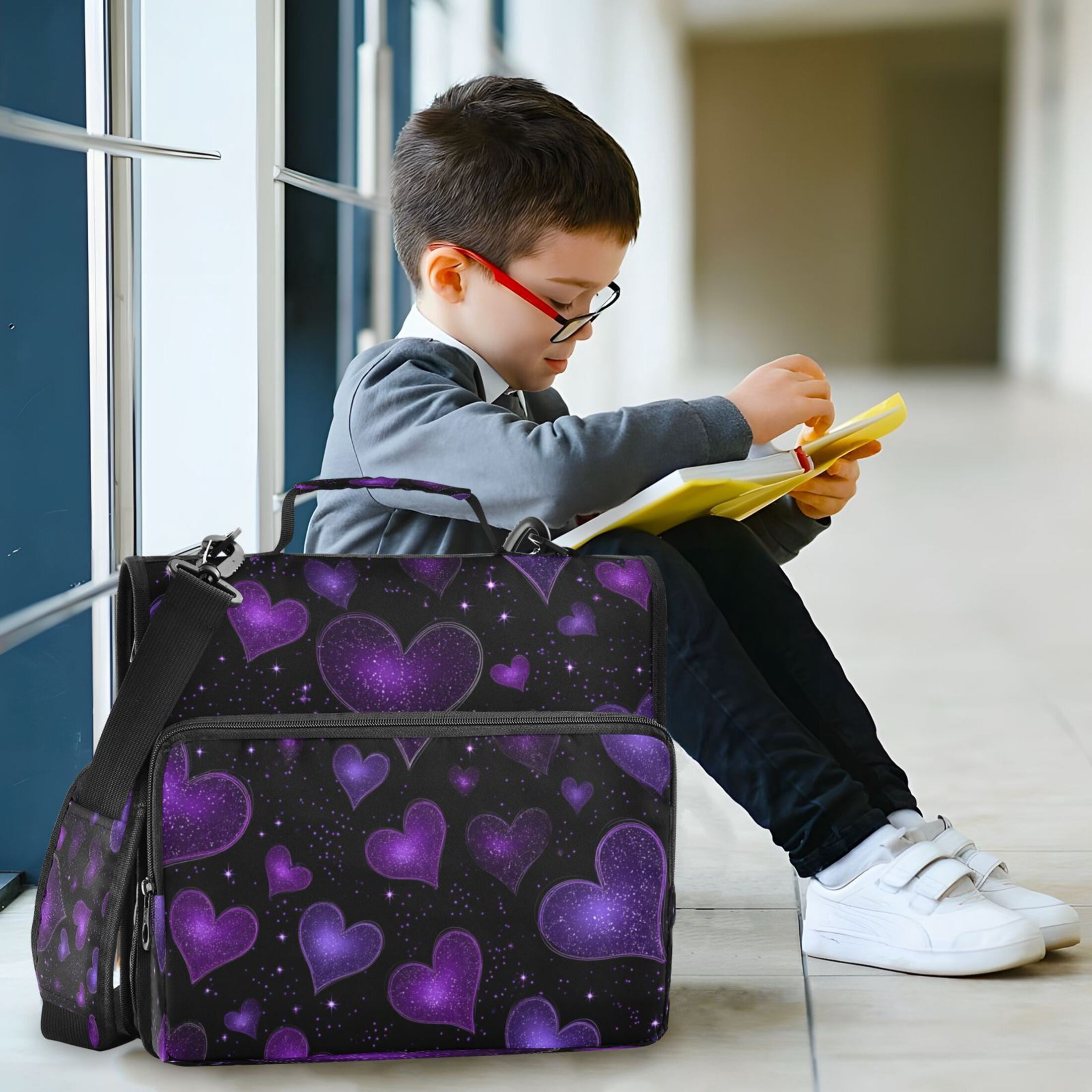 3 Ring Zipper Binder Stationery Organizer for Study Work Home Travel, All-Purpose File Folder Storage Bag for Daily Document Organization Amethyst Diamond Hearts