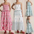 thumbnail image 1 of Dresses Plus Size Bohemian Floral Sunflower Sleeveless Ruffled A Line Spaghetti Strap Swing Summer Dress Plus Size White XL, 1 of 7