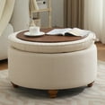 thumbnail image 3 of 30Inch Round Storage Ottoman with Tray, Modern Tufted Fabric Circle Coffee Table with Storage, Upholstered Ottoman with Removable Top for Living Room, Bedroom, Khaki, 3 of 7