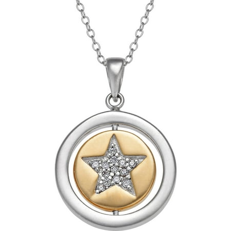 Sterling Silver 2Tone Round Swivel Be You with CZ Star Pendant