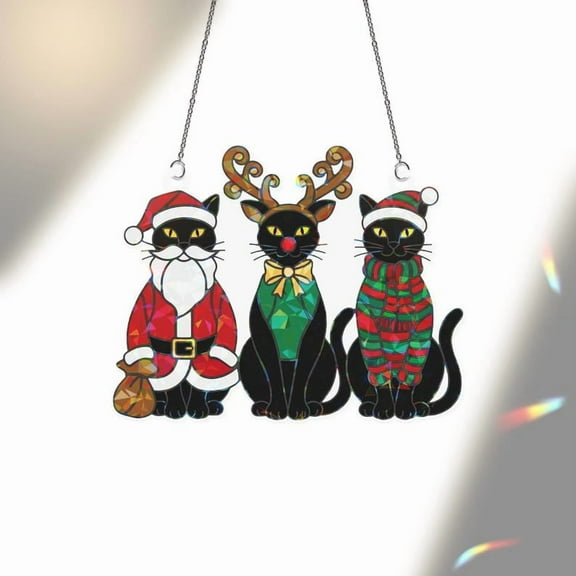 ViciArt Holographic Christmas Black Cats Window Hanging – 3.5" Holiday Suncatcher Decor