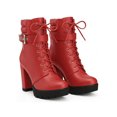 thumbnail image 4 of BLISSFUL STEP Women's Ankle Boots Chunky Heel Lace Up Buckle Platform Side Zipper Round Toe Boots Red 6.5, 4 of 6