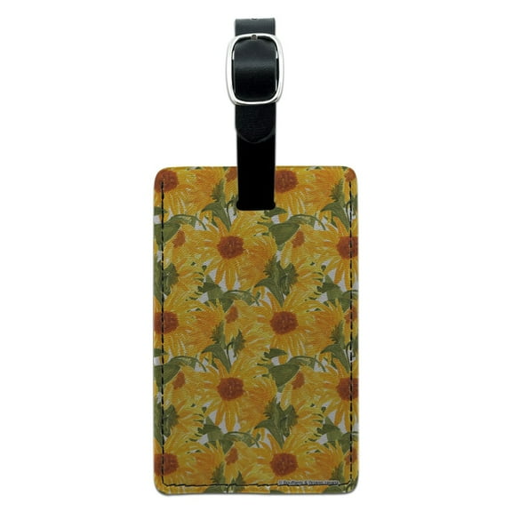 Sunny Sunflowers Rectangle Leather Luggage Card Suitcase Carry-On ID Tag