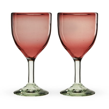 

Segunda Vida Rosado Stemmed Wine Glasses - Hand Blown Red Wine Glass Set - Recycled Glassware Made in Mexico 13oz Set of 2