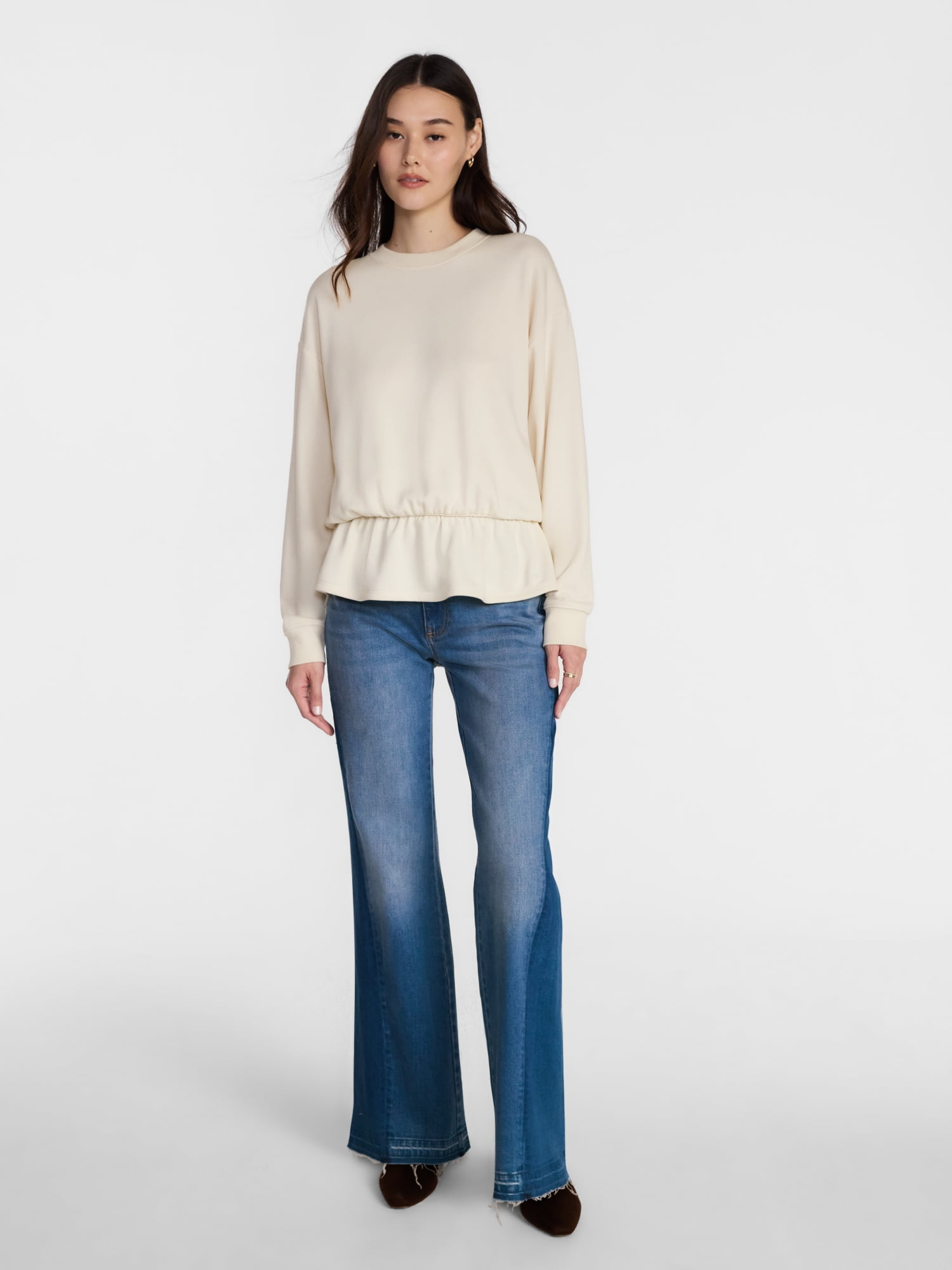 Scenario Women's Peplum Sweatshirt with Long Sleeves, Sizes XS-XXXL