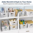 thumbnail image 3 of OVINESY 6 Pcs Plastic Storage Baskets with Lids, Stackable Organizer Bins for Shelves, Closet, Books & Toys, Space-Saving Baskets for Organizing, Bamboo Lid Storage Bins for Office, Playroom, White, 3 of 8