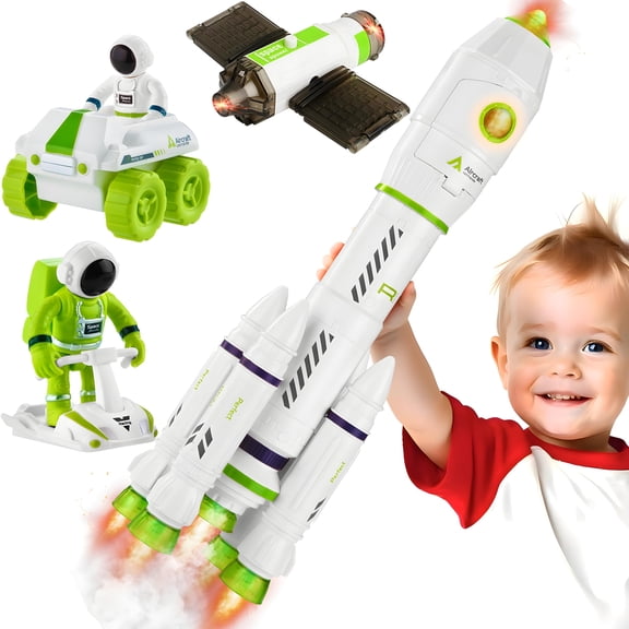 Wanonoo Space Toy, Rocket Toys for Kid Shuttle with Astronaut Spaceship Planet Stem, Educational Astronaut Toys with Lights & Sound for 3 4 5 6 7 8 Year Old Birthday Gift, Science Outer Party Favors