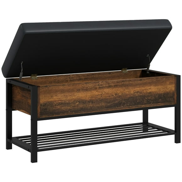 HOMCOM Shoe Bench with Flip-up Lid, Upholstered Entryway Bench Seat
