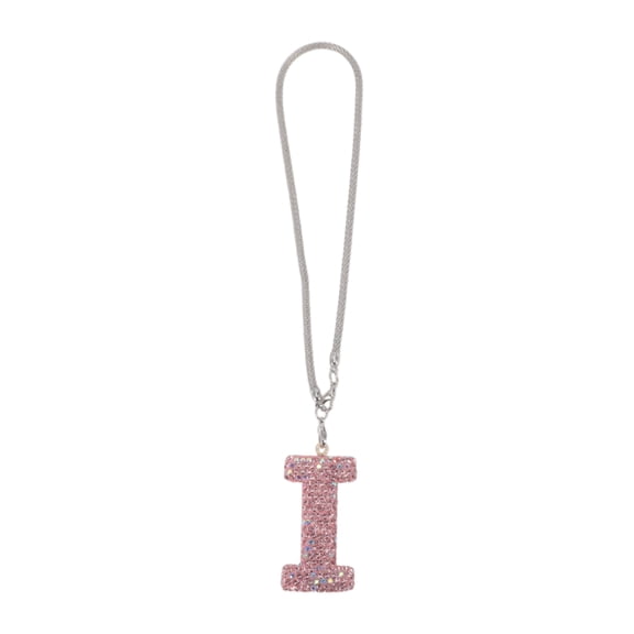 Unique Bargains 1 Pc Metal Faux Crystal Rhinestones Car Rear View Mirror Pendant Accessories Car Hanging Ornament Pink Letter I