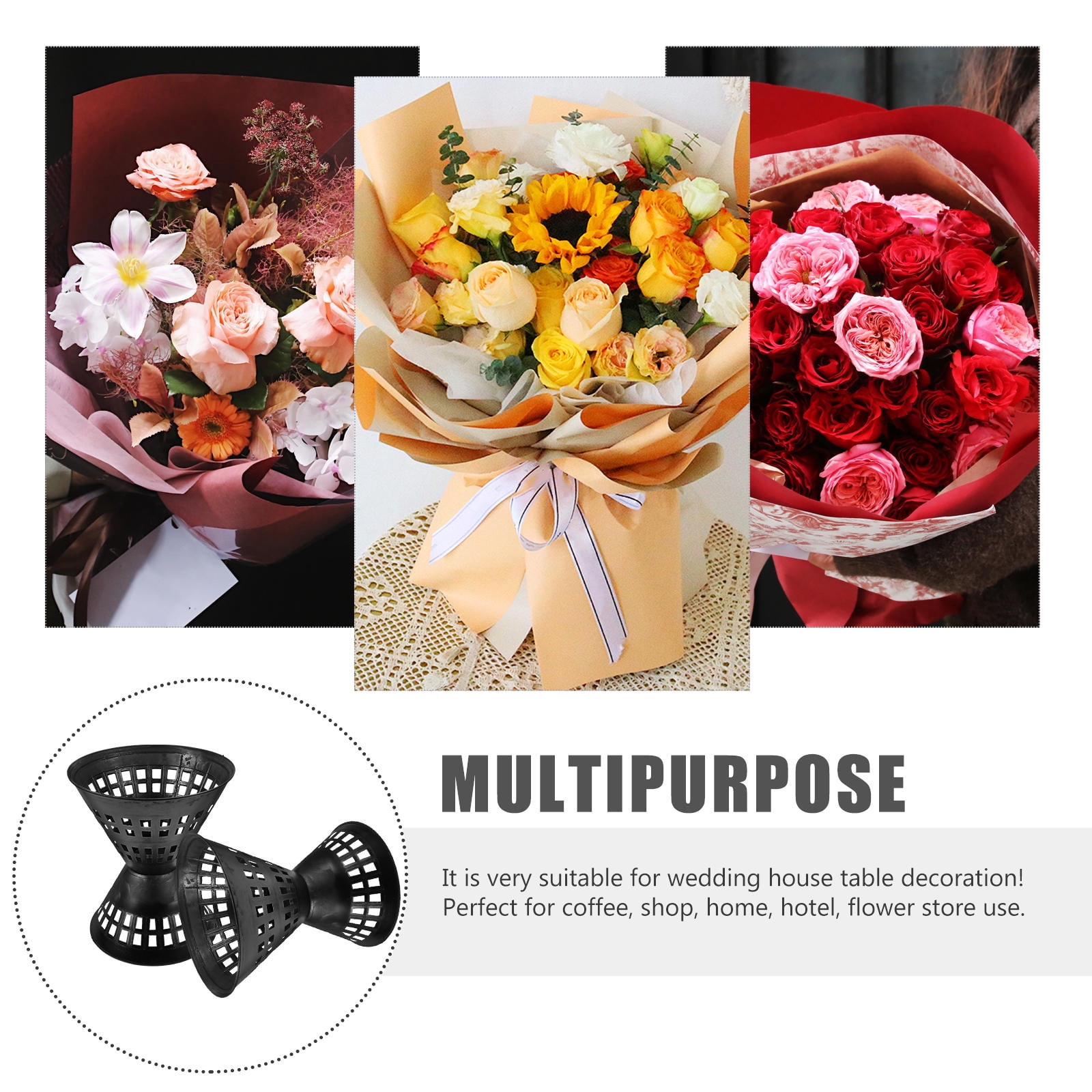 LOLIPPYY 5-Pack Black Plastic Flower Bouquet Holders for Table Centerpieces and Floral Arrangements in Hotels and Events
