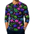 thumbnail image 2 of Domuza Halloween Henley Shirts for Men Novelty Horror Graphics Casual Long Sleeve 3-Button Basic T-Shirts Moisture Wicking Regular Fit Tops XL, 2 of 4