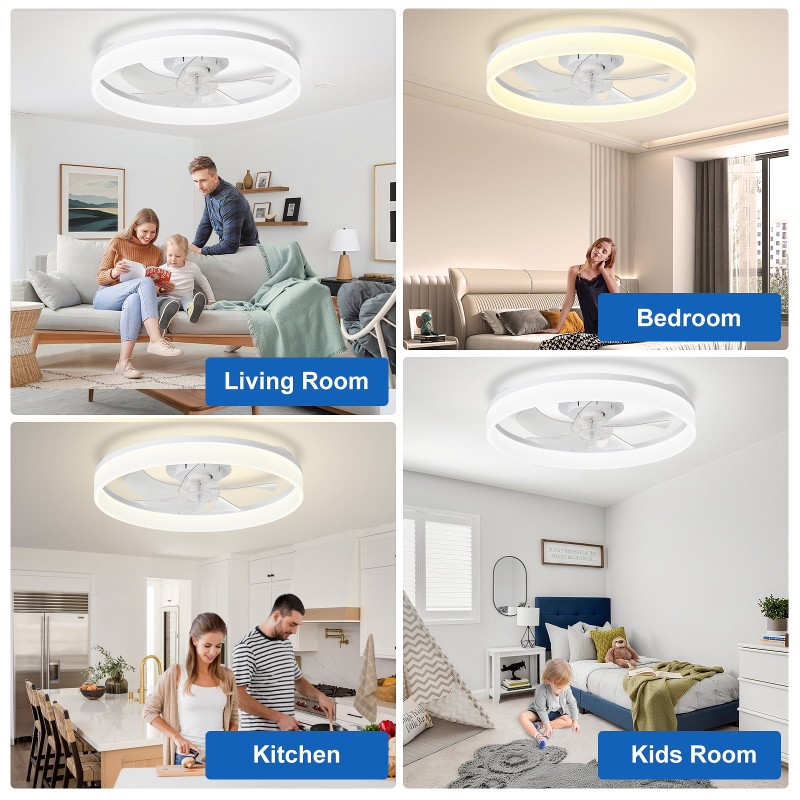 Depuley 20" White Flush Mount Ceiling Fan with Light - Low Profile, App & Remote Control, 6-Speed Quiet DC Motor, Dimmable LED for Bedroom