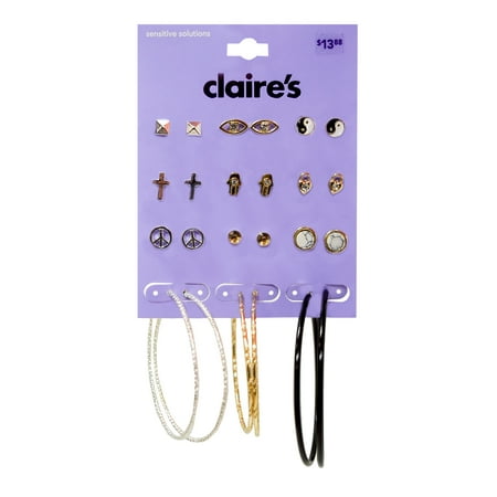 Claire's Teenagers Mixed Metal Mystical Stud Hoop Earrings Set Post Back 12 Pack 74230 Adult Unisex