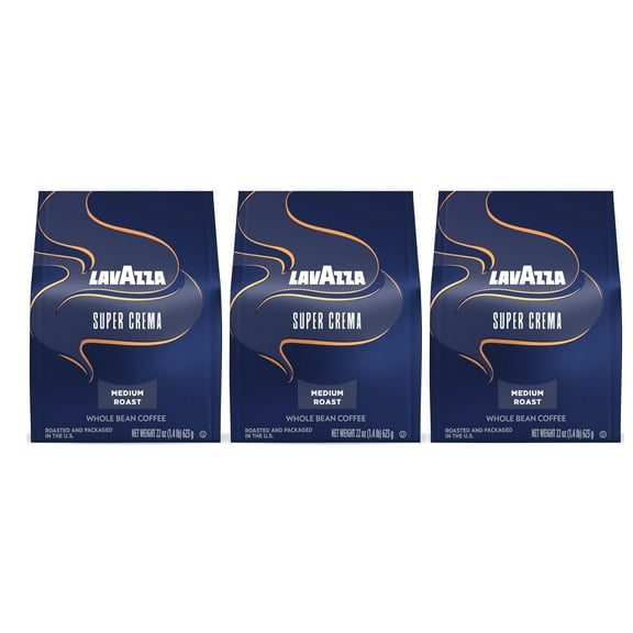 Lavazza Super Crema Whole Bean Coffee, Medium Roast, Arabica and Robusta Blend, 22 oz Bag (pack of 3)