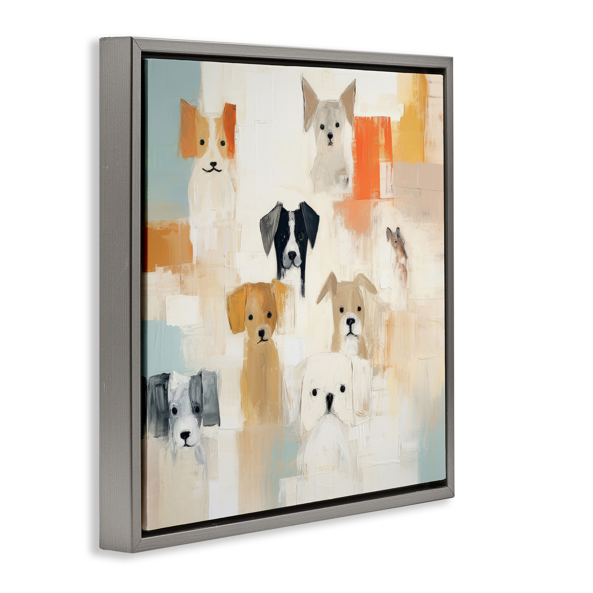 Stupell Industries Modern Dog Collage Animals & Insects Painting Gray Floater Framed Canvas Art Print Wall Art, 25 x 25