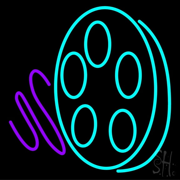 Movie Reel Icon LED Neon Sign 16" Tall x 16" Wide - inches Black Square Cut Acrylic Backing, with Dimmer - Premium built indoor Sign for Cinema.