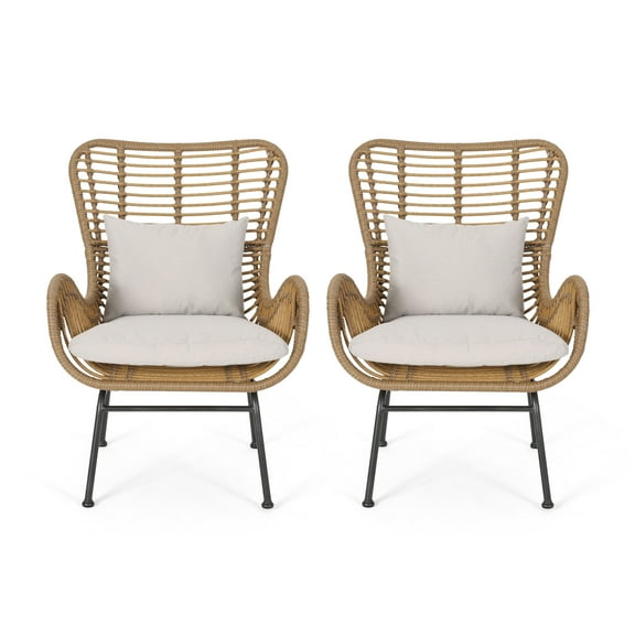 Gloria Indoor Wicker Club Chairs with Cushions (Set of 2)