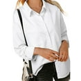 thumbnail image 1 of MAWCLOS Ladies Loose Curved Hem Denim Shirts Office With Pockets Tops White XL, 1 of 3