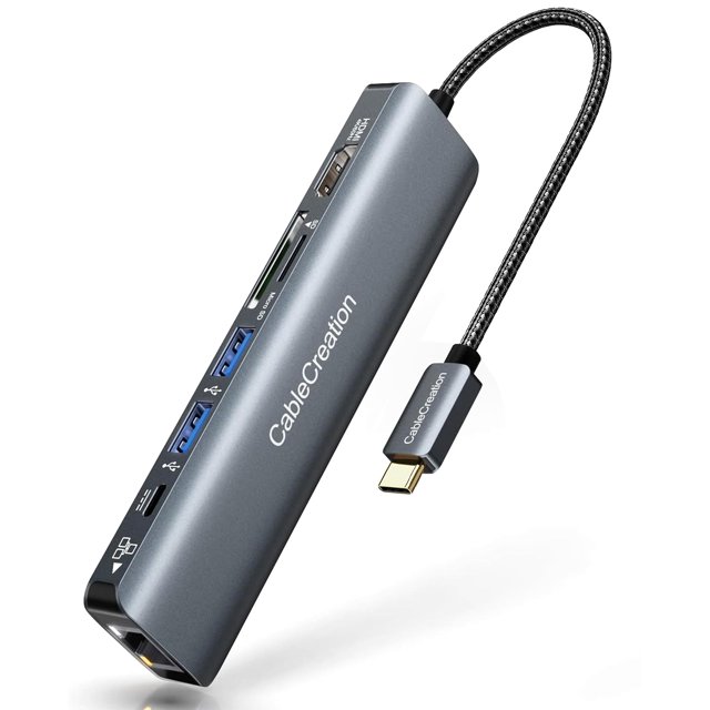 Hub USB C CableCreation 7 en 1 4K 60 Hz con Ethernet de 1 Gbps, 100 W PD