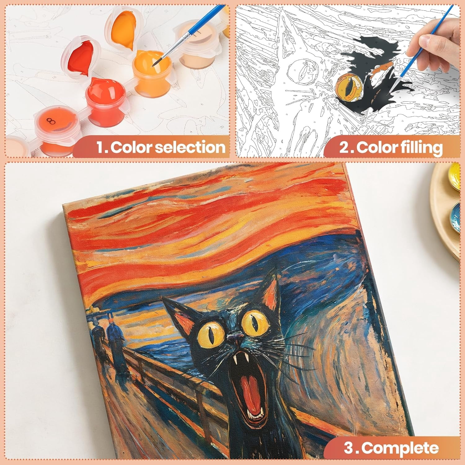 lamplig Abstract Paint by Numbers Kit - The Scream Cat Paint by Numbers - Animal Easy Painting by Numbers for Adults Without Frame Acrylic Oil Painting Drawing Craft Set for Beginners, 16x20 inch