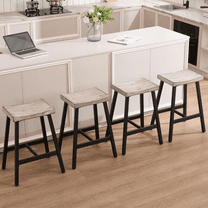 Guyou 26" Counter Height Bar Stools Set of 4 - Backless Saddle Stools with Sturdy Metal Legs for Kitchen Island, Breakfast Bar, Cafe - Antique White