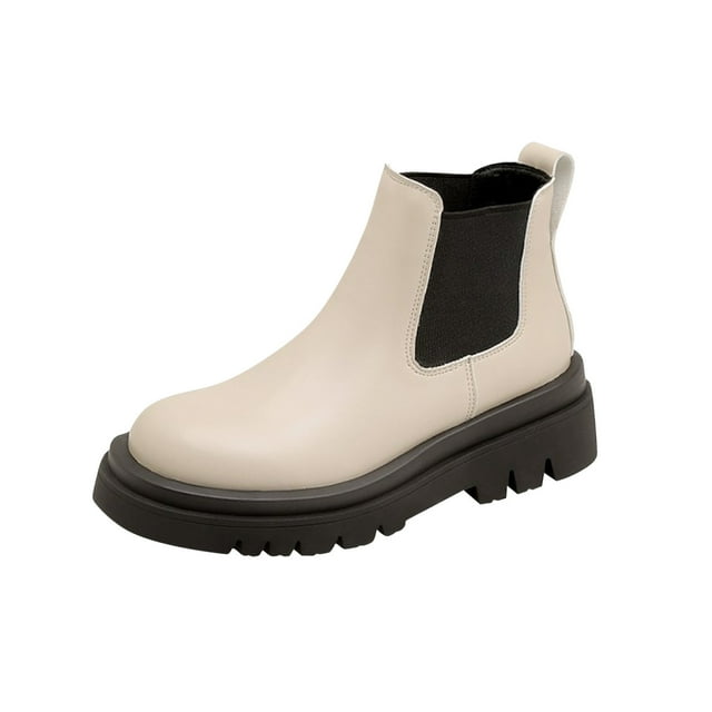 CEHVOM Bottes à Talon Épais pour Femmes, Hiver, Chaudes, Couleur Unie, Manches, Bout Rond, Tige Courte