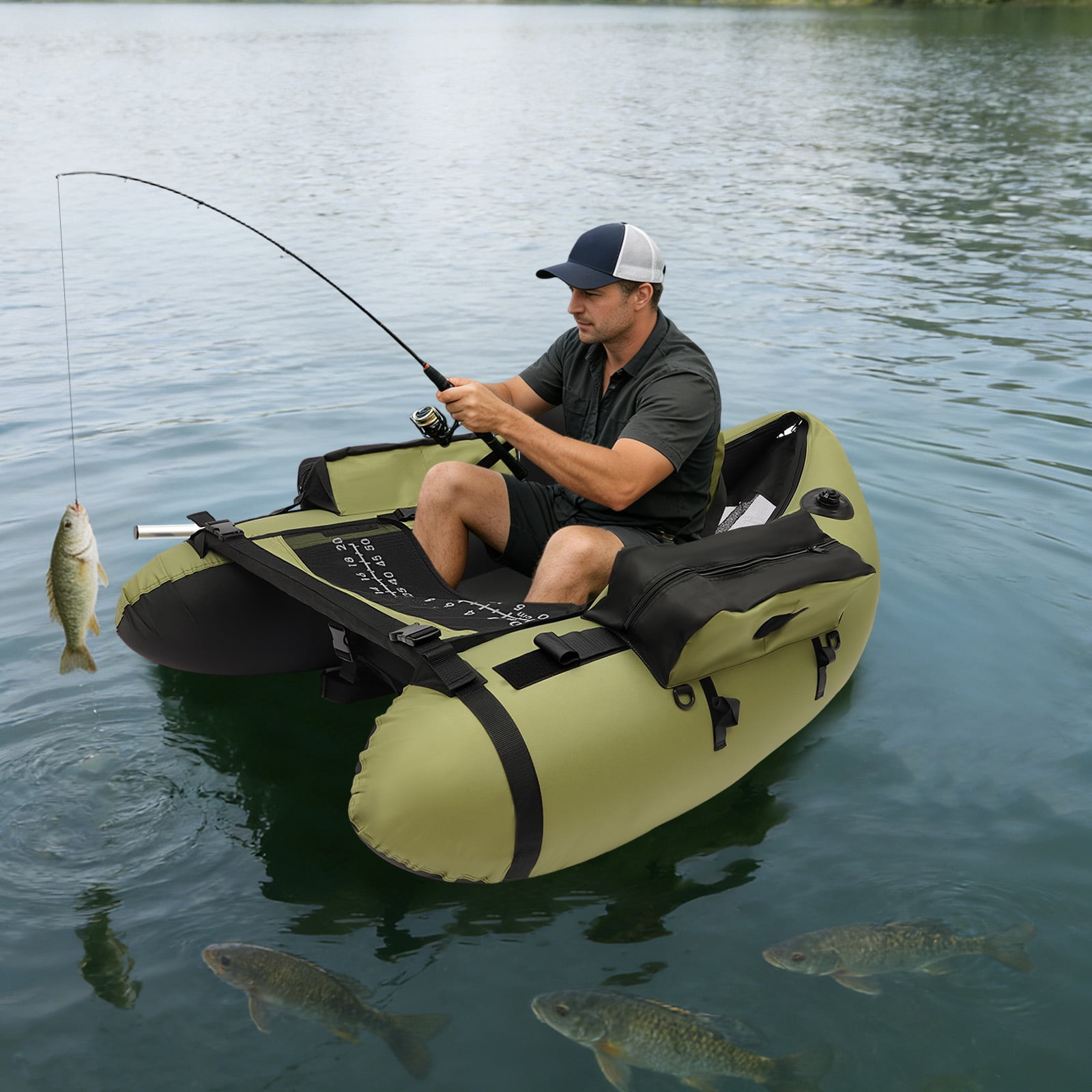 Inflatable Fishing Boat 286 lbs Capacity 1-Person Portable Kayak with Adjustable Backrest for Lake, River, Ocean Fishing