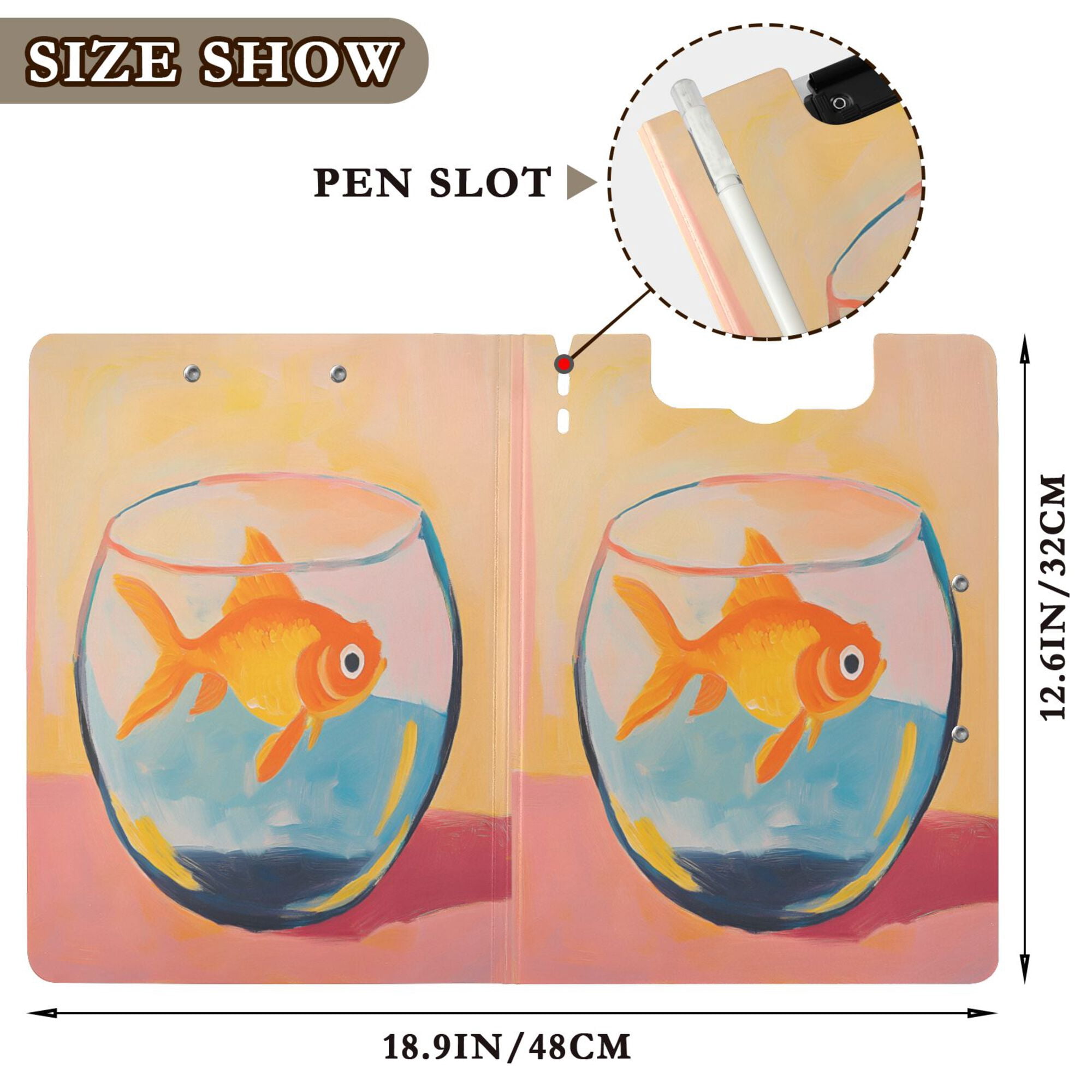FORMRS A4 Clipboard Folder with Pen Holder Horizontal Foldable School Office Binder, Goldfish