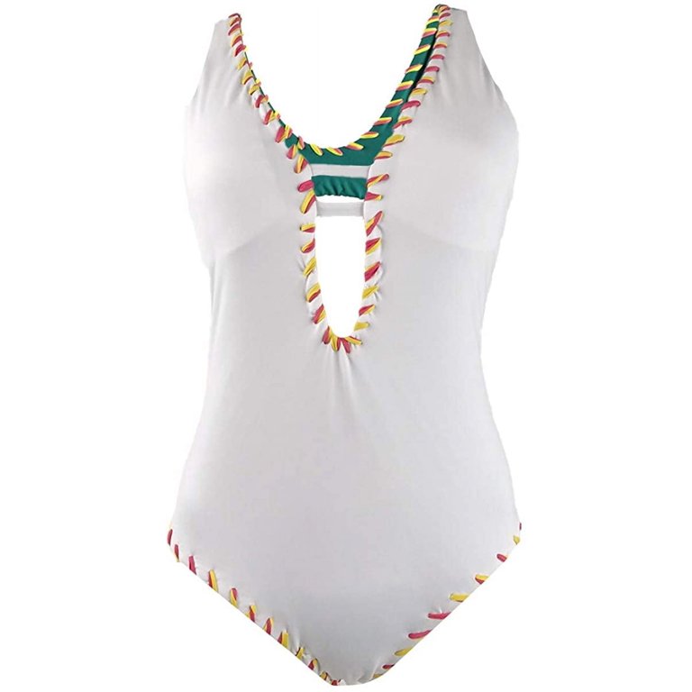 Becca GREEN WHITE Camille Reversible One Piece Swimsuit US Small