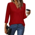 thumbnail image 4 of Ronuti 3/4 Length Sleeve Womens Tops V Neck Tunic Shirts Loose Curved Hem Blouses Dressy Casual M-3XL, 4 of 9