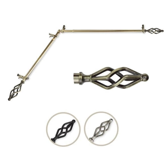 0.812 in. Dia. Vinci Corner Curtain Rod, Antique Brass - 120-170 in.