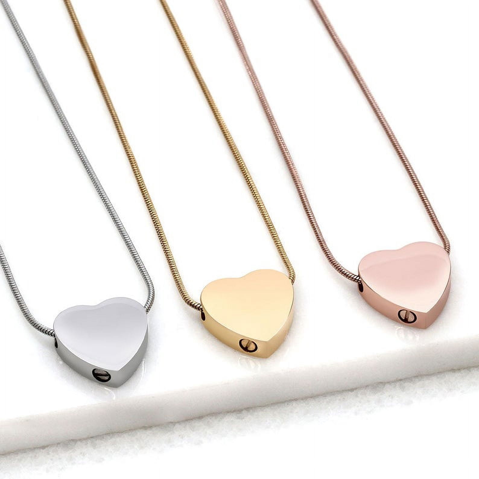 Rose Gold Dangling Heart Cremationa Jewelry, Memorial Necklace Ash Necklace, Pet Ashes Heart Necklace, Ashes Holder Heart Urn Holder, with Filling Kit and Velvet Jewelry Box [Rose Gold, No Engraving]