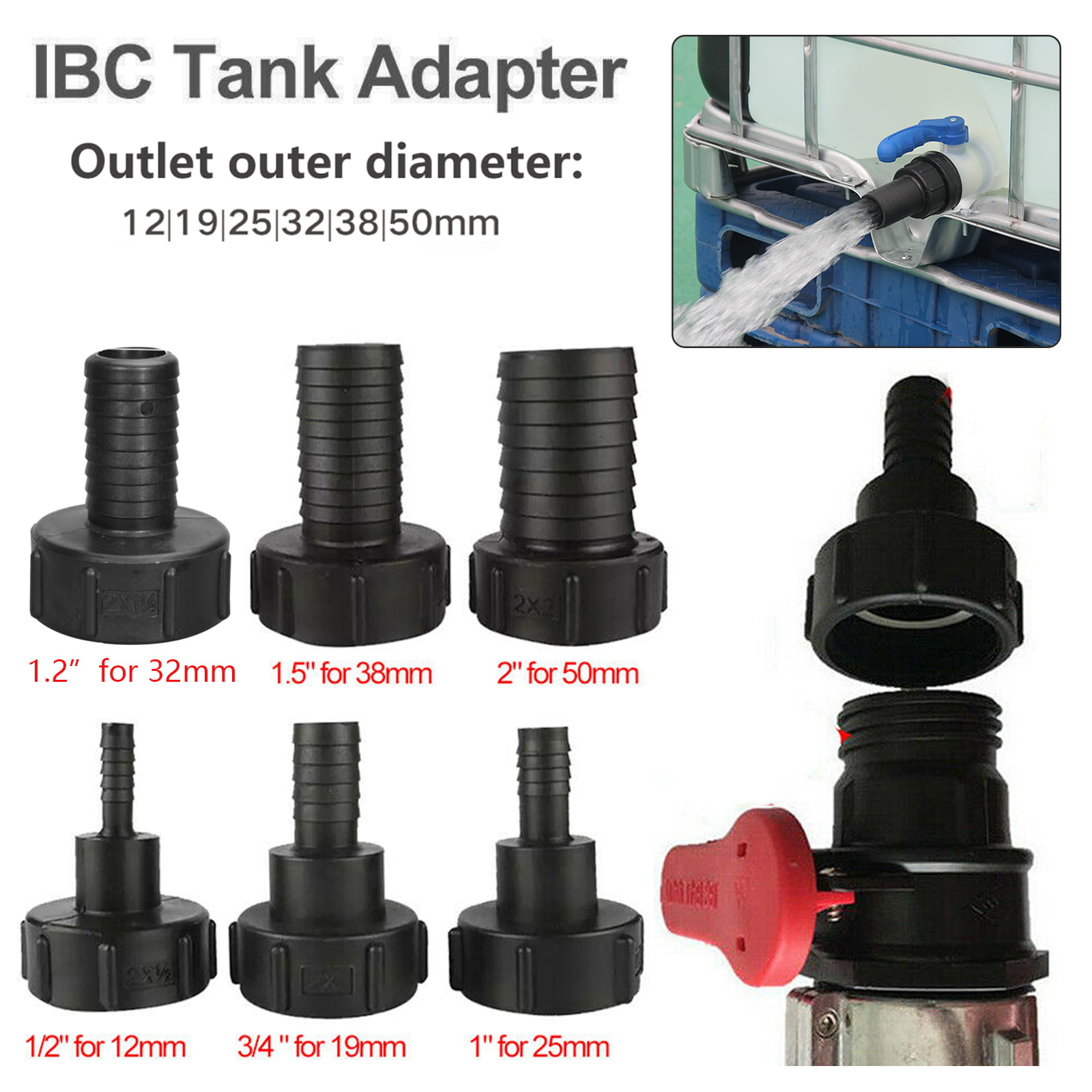 50mm Water Tank Hose Adapter Fitting Tool 1000L IBC 12mm 38mm 25mm