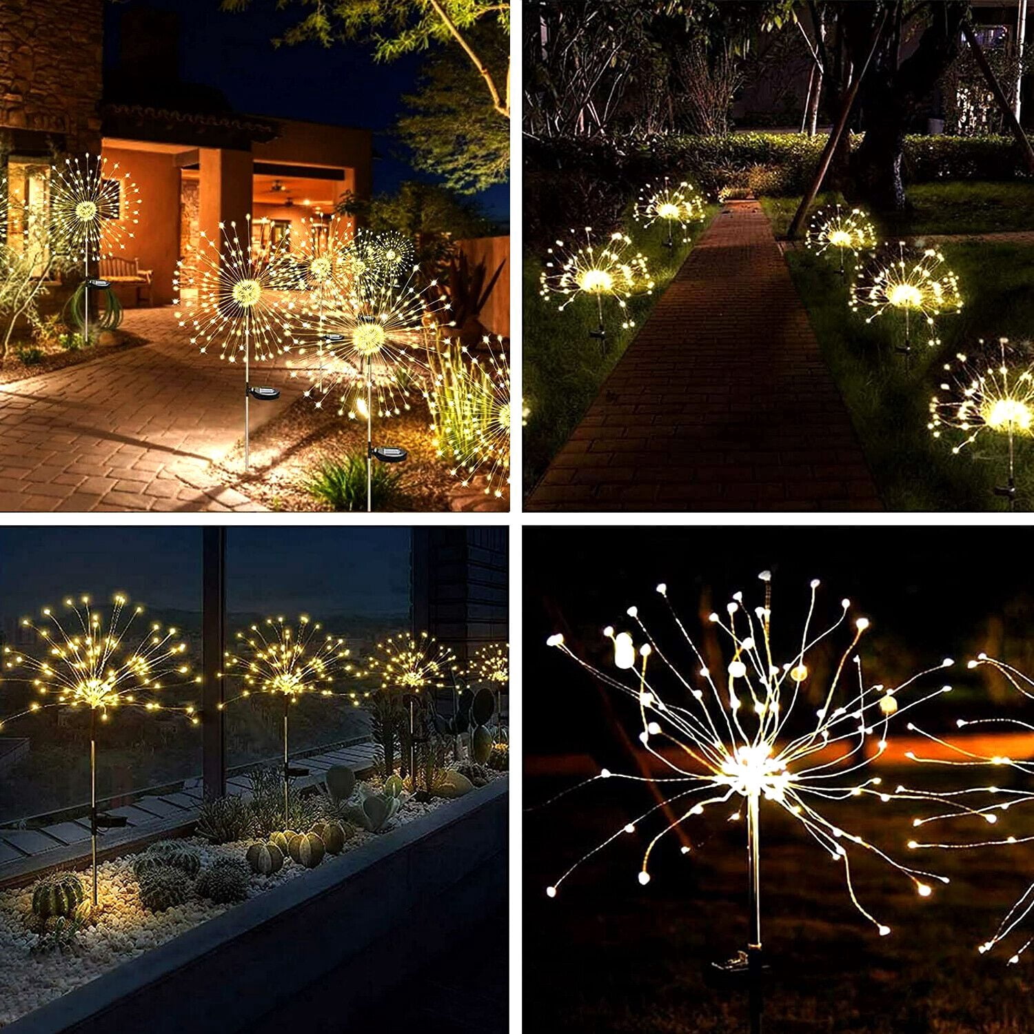 Moclever 2Pcs Solar Landscape Lights, Outdoor Waterproof Starburst Lights, 240 LEDs, Warm