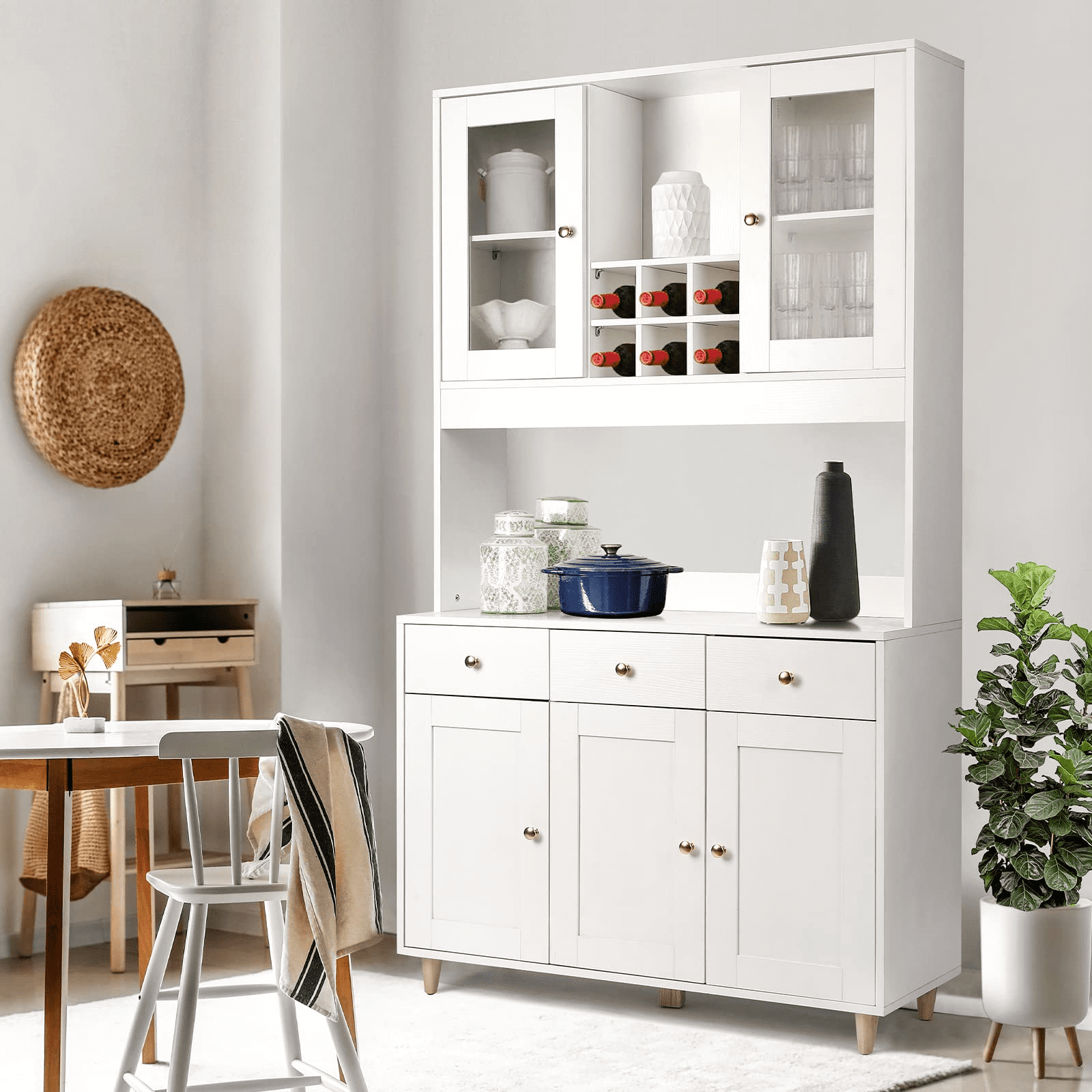 kepptory 51” Pantry Cabinets, White Freestanding Kitchen Pantry Storage  Cabinet with Adjustable Shelves, Buffet Cupboards Storage Cabinet for Home